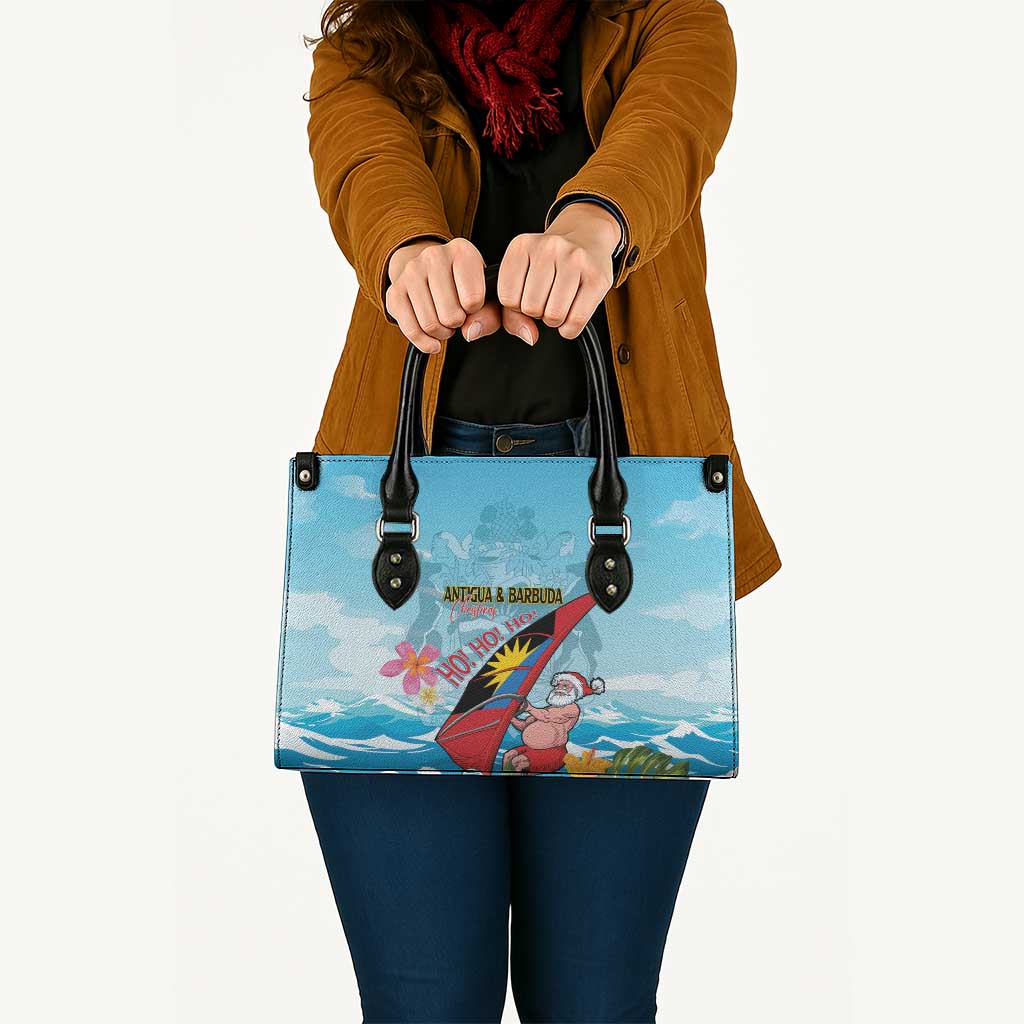 Personalized Antigua and Barbuda Christmas Leather Bag Windsurfing Santa Caribbean Tropical Style - Wonder Print Shop