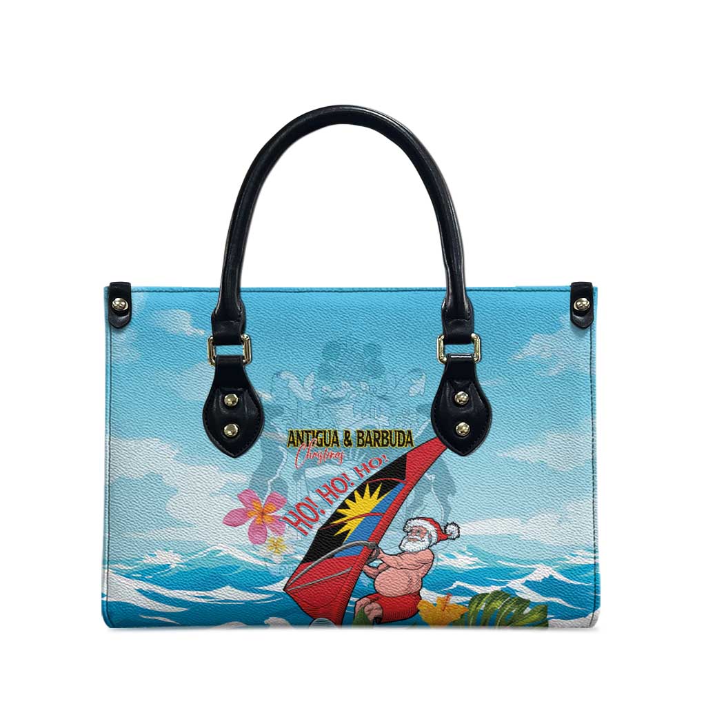 Personalized Antigua and Barbuda Christmas Leather Bag Windsurfing Santa Caribbean Tropical Style - Wonder Print Shop