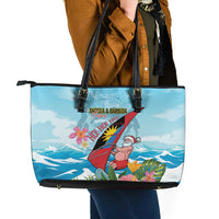 Personalized Antigua and Barbuda Christmas Leather Tote Bag Windsurfing Santa Caribbean Tropical Style - Wonder Print Shop