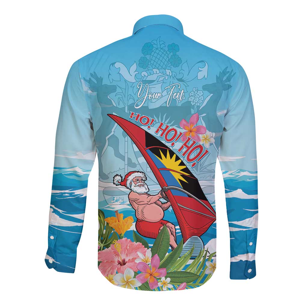 Personalized Antigua and Barbuda Christmas Long Sleeve Button Shirt Windsurfing Santa Caribbean Tropical Style - Wonder Print Shop