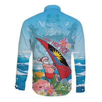 Personalized Antigua and Barbuda Christmas Long Sleeve Button Shirt Windsurfing Santa Caribbean Tropical Style - Wonder Print Shop
