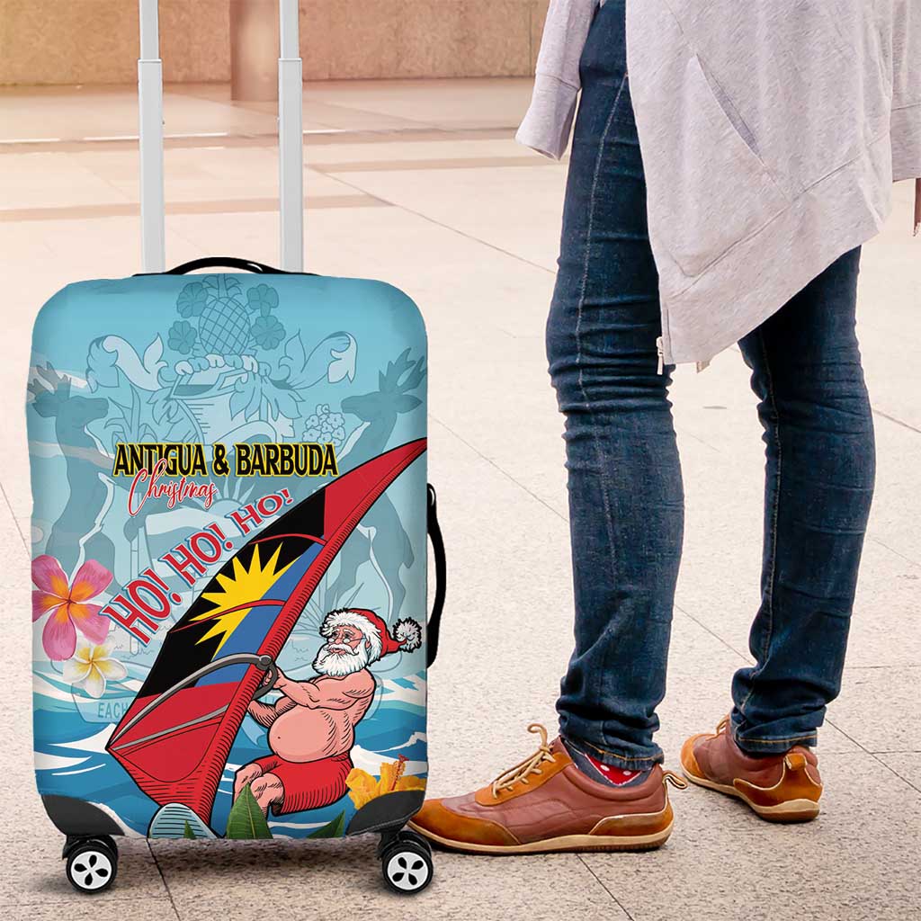 Personalized Antigua and Barbuda Christmas Luggage Cover Windsurfing Santa Caribbean Tropical Style - Wonder Print Shop