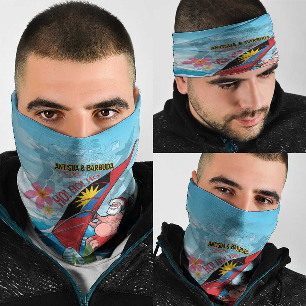 Personalized Antigua and Barbuda Christmas Neck Gaiter Windsurfing Santa Caribbean Tropical Style - Wonder Print Shop