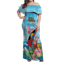 Personalized Antigua and Barbuda Christmas Off Shoulder Maxi Dress Windsurfing Santa Caribbean Tropical Style - Wonder Print Shop