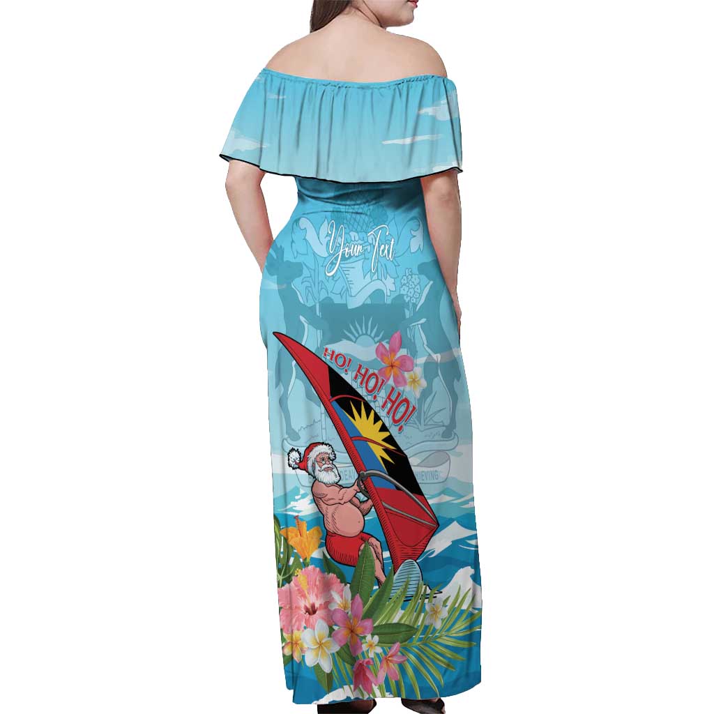 Personalized Antigua and Barbuda Christmas Off Shoulder Maxi Dress Windsurfing Santa Caribbean Tropical Style - Wonder Print Shop