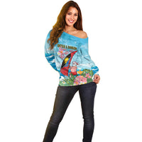 Personalized Antigua and Barbuda Christmas Off Shoulder Sweater Windsurfing Santa Caribbean Tropical Style - Wonder Print Shop