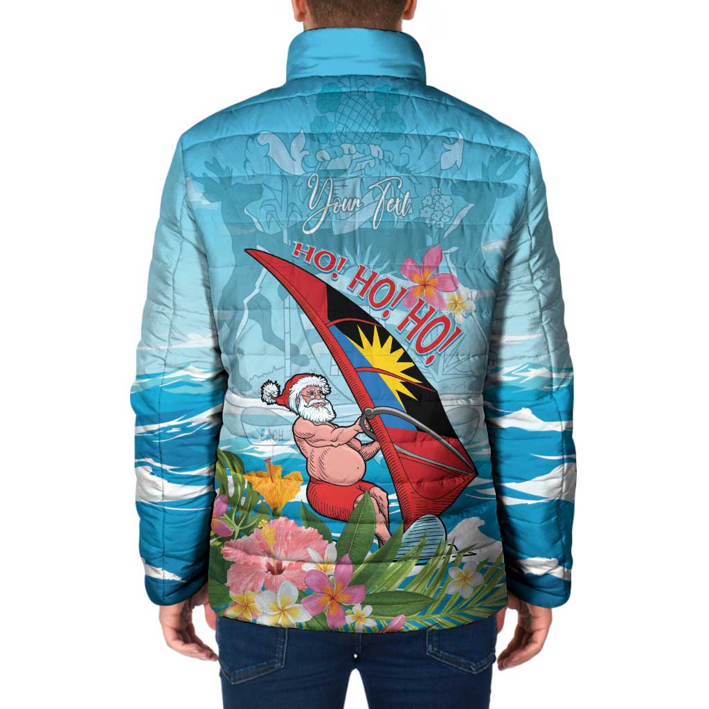 Personalized Antigua and Barbuda Christmas Padded Jacket Windsurfing Santa Caribbean Tropical Style - Wonder Print Shop