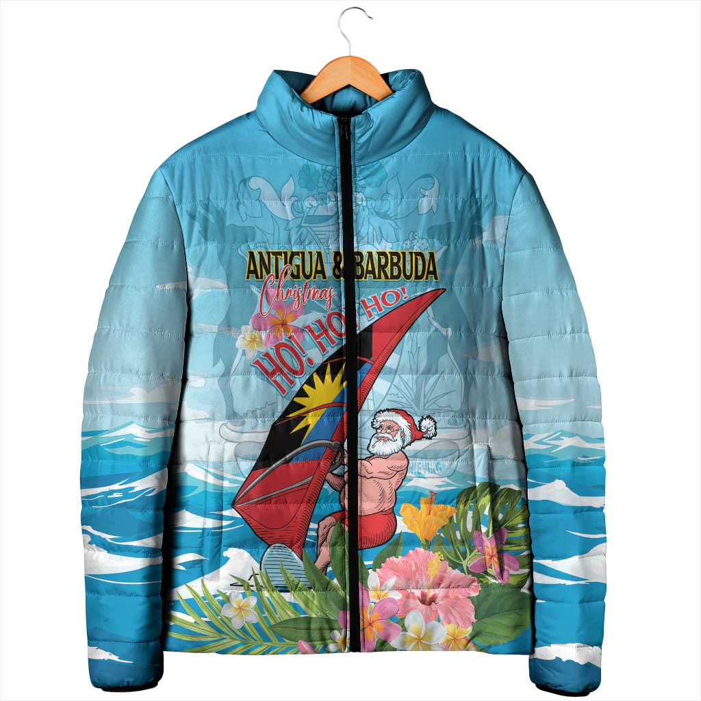 Personalized Antigua and Barbuda Christmas Padded Jacket Windsurfing Santa Caribbean Tropical Style - Wonder Print Shop