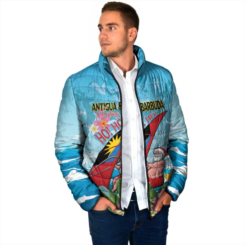 Personalized Antigua and Barbuda Christmas Padded Jacket Windsurfing Santa Caribbean Tropical Style - Wonder Print Shop