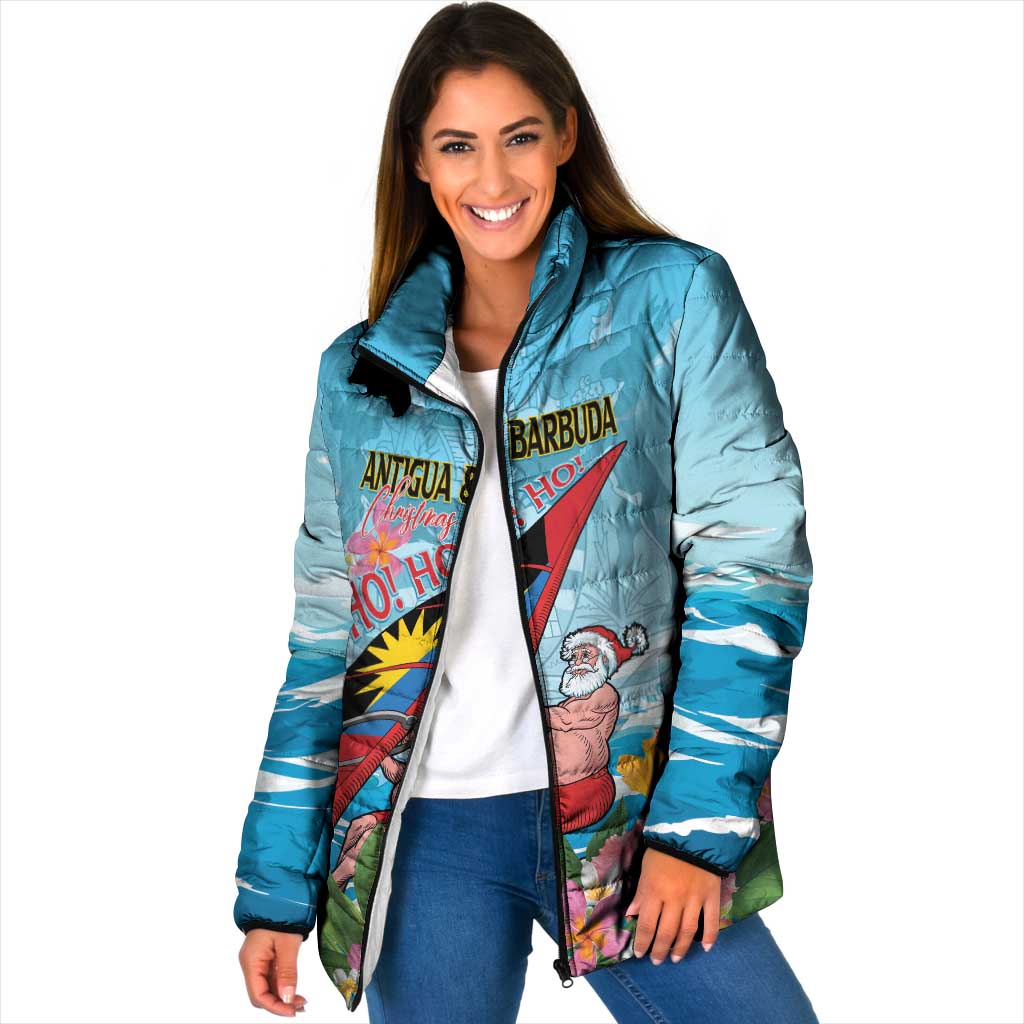 Personalized Antigua and Barbuda Christmas Padded Jacket Windsurfing Santa Caribbean Tropical Style - Wonder Print Shop