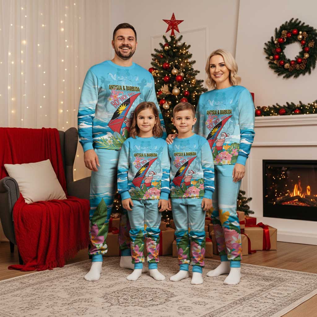Personalized Antigua and Barbuda Christmas Pajama Set Windsurfing Santa Caribbean Tropical Style - Wonder Print Shop