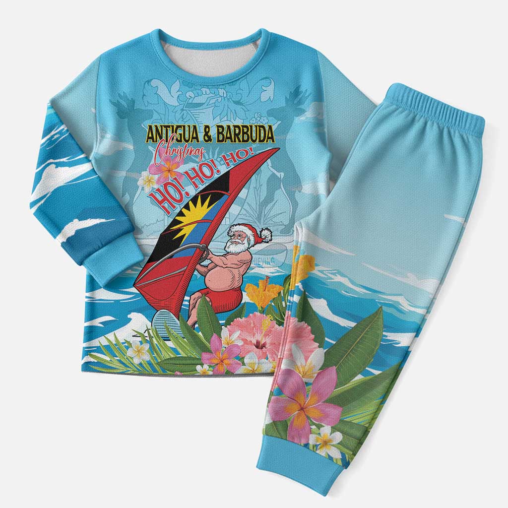 Personalized Antigua and Barbuda Christmas Pajama Set Windsurfing Santa Caribbean Tropical Style - Wonder Print Shop