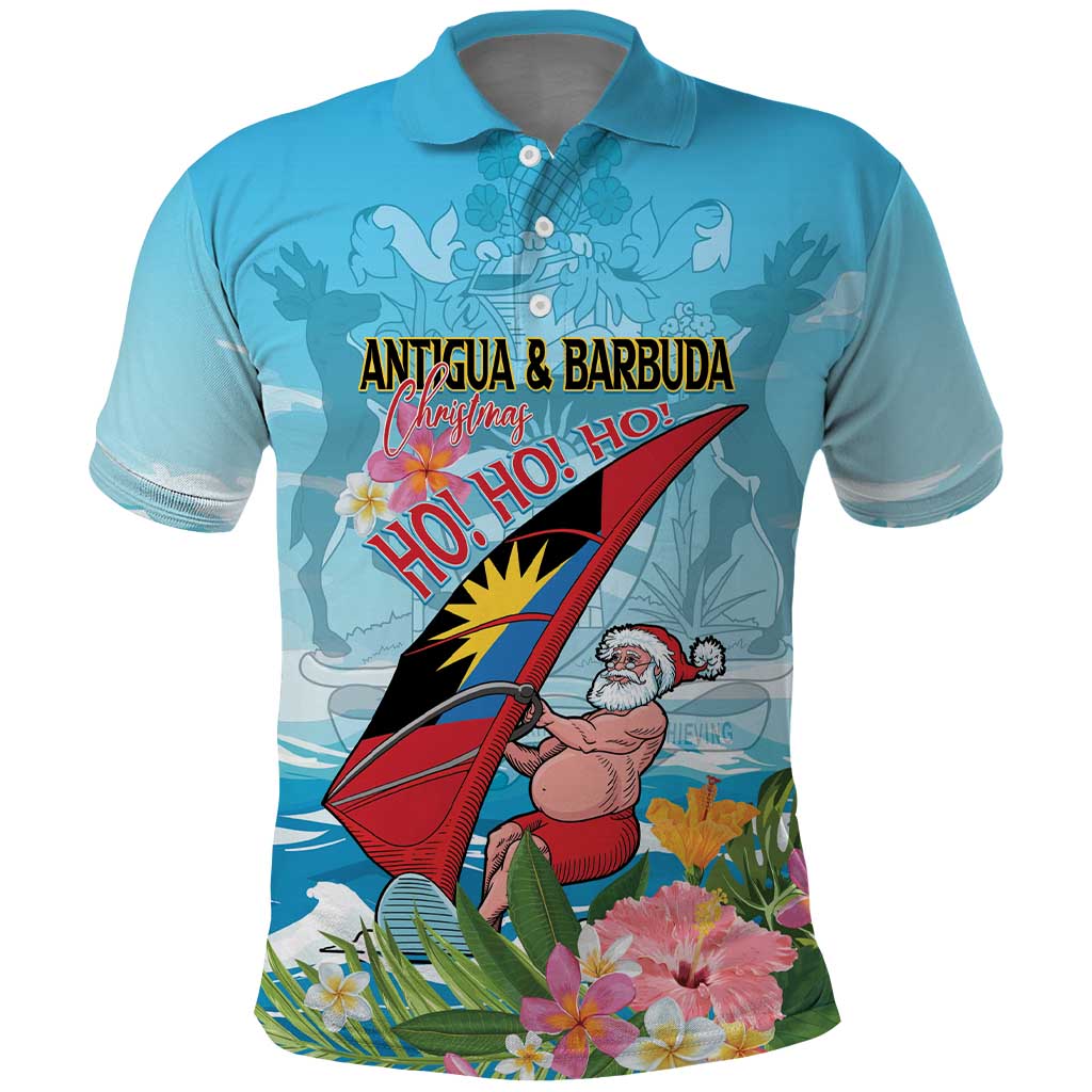 Personalized Antigua and Barbuda Christmas Polo Shirt Windsurfing Santa Caribbean Tropical Style - Wonder Print Shop