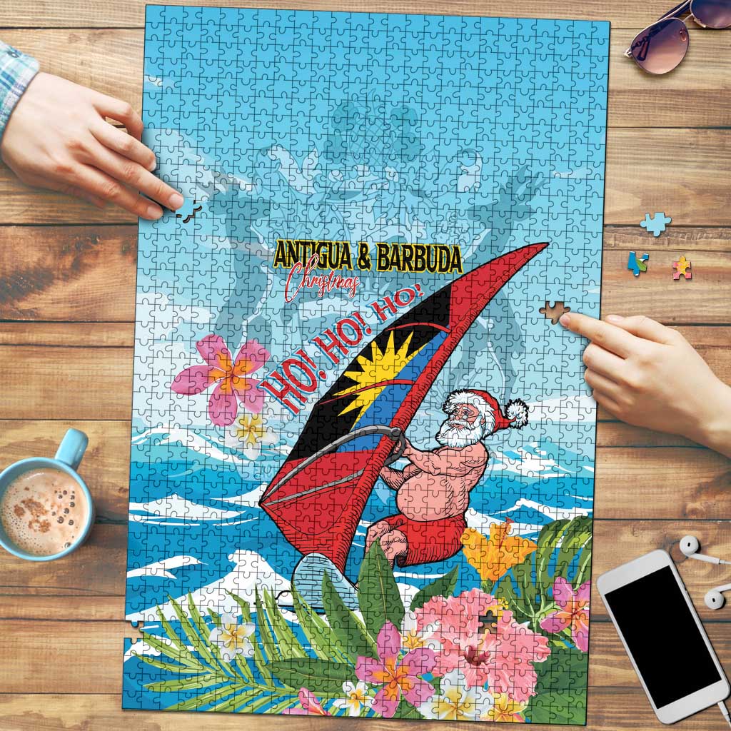 Personalized Antigua and Barbuda Christmas Puzzle Windsurfing Santa Caribbean Tropical Style - Wonder Print Shop
