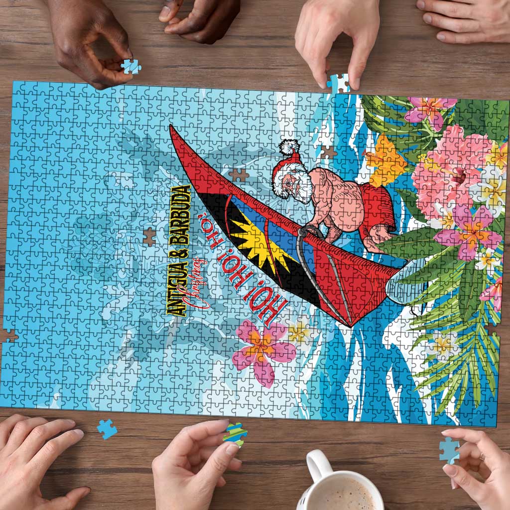 Personalized Antigua and Barbuda Christmas Puzzle Windsurfing Santa Caribbean Tropical Style - Wonder Print Shop