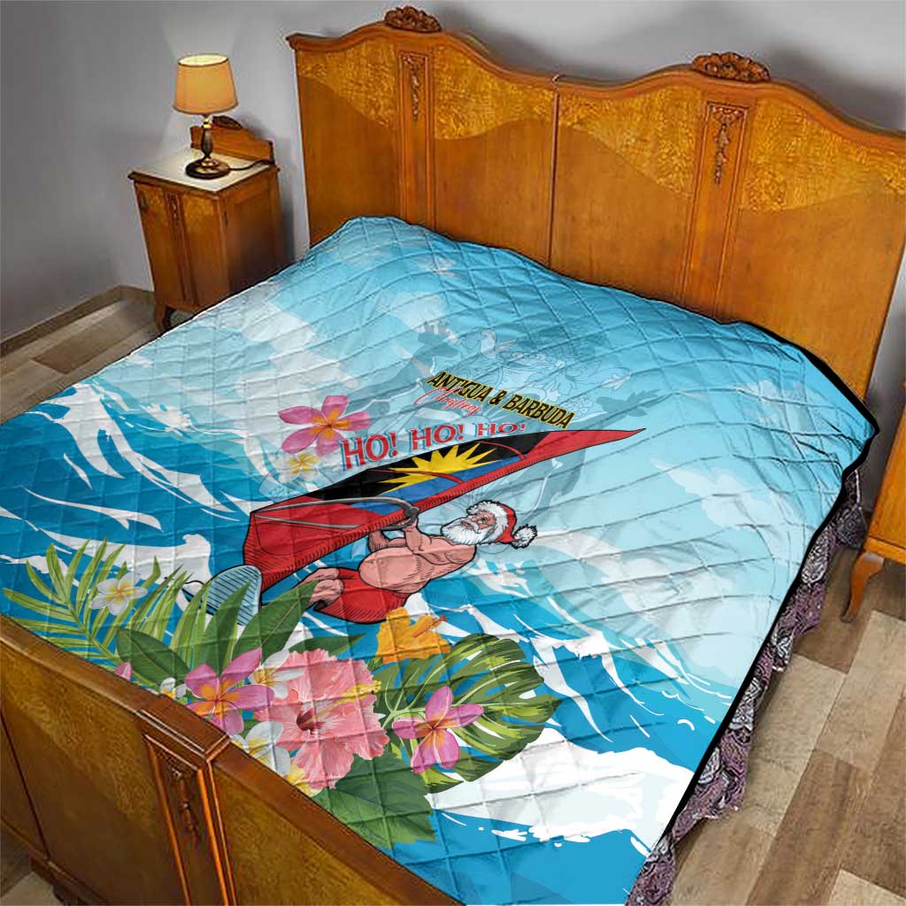 Personalized Antigua and Barbuda Christmas Quilt Windsurfing Santa Caribbean Tropical Style - Wonder Print Shop