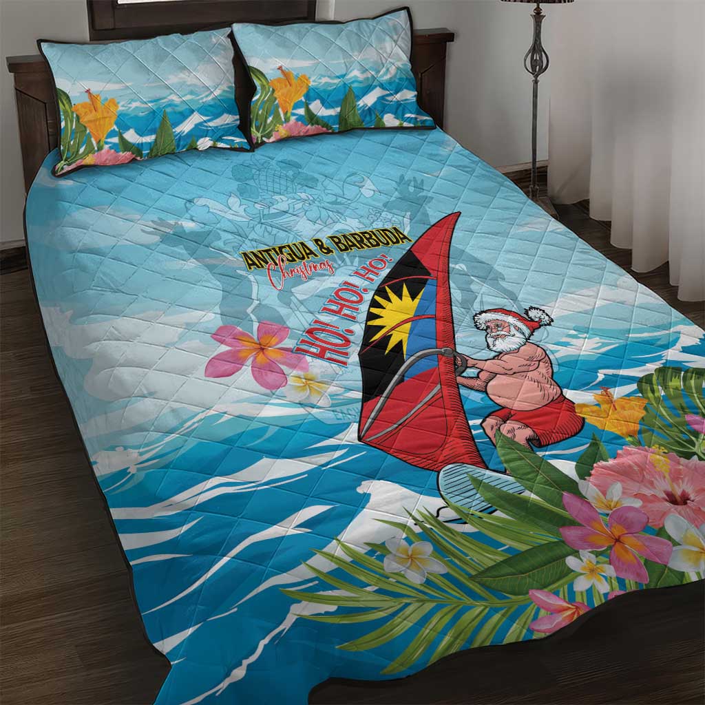 Personalized Antigua and Barbuda Christmas Quilt Bed Set Windsurfing Santa Caribbean Tropical Style - Wonder Print Shop