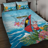 Personalized Antigua and Barbuda Christmas Quilt Bed Set Windsurfing Santa Caribbean Tropical Style - Wonder Print Shop