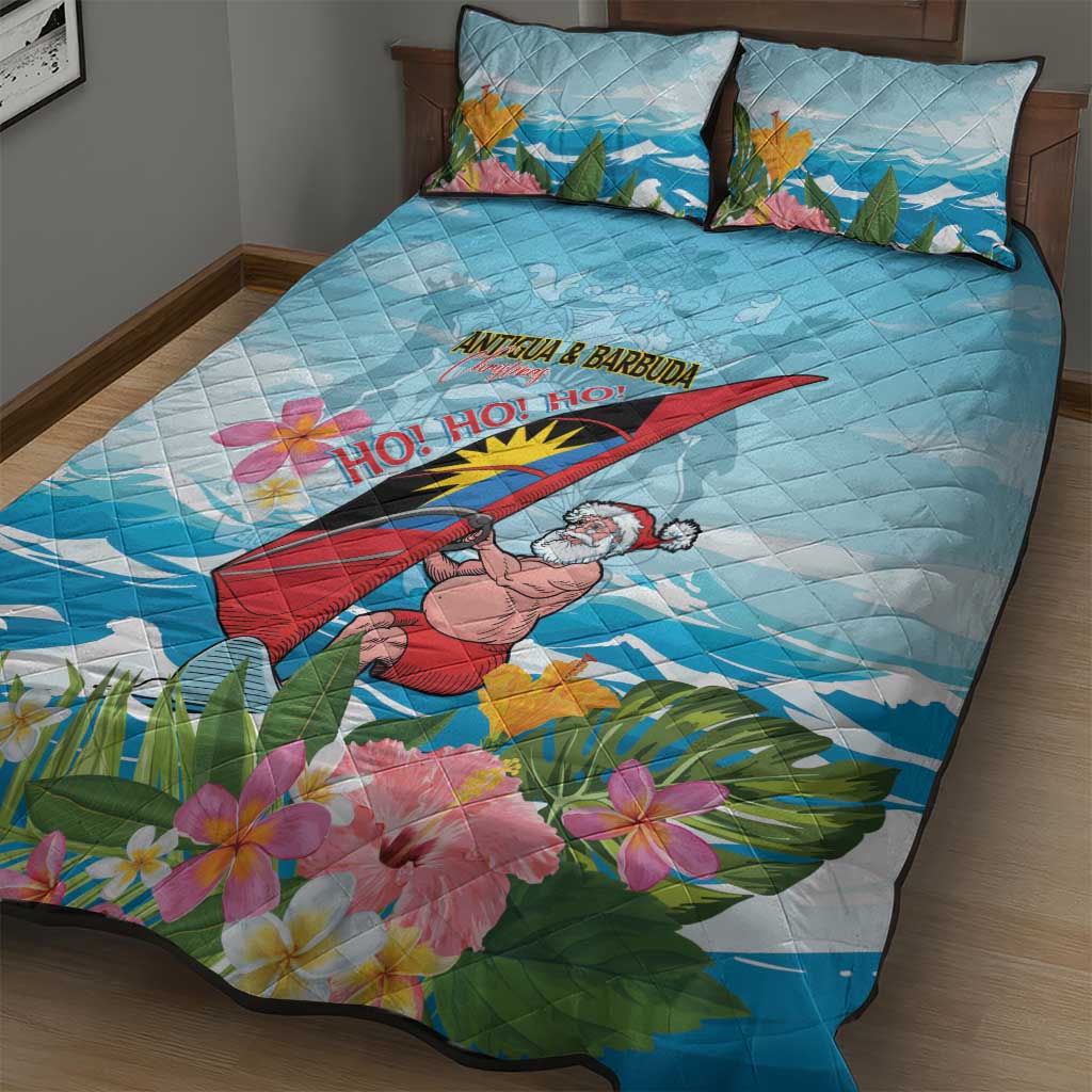 Personalized Antigua and Barbuda Christmas Quilt Bed Set Windsurfing Santa Caribbean Tropical Style - Wonder Print Shop