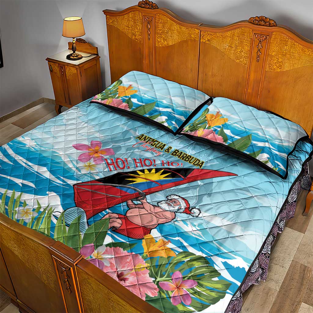 Personalized Antigua and Barbuda Christmas Quilt Bed Set Windsurfing Santa Caribbean Tropical Style - Wonder Print Shop