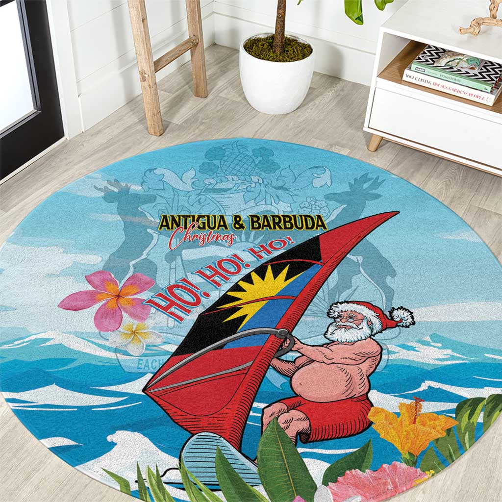 Personalized Antigua and Barbuda Christmas Round Carpet Windsurfing Santa Caribbean Tropical Style - Wonder Print Shop