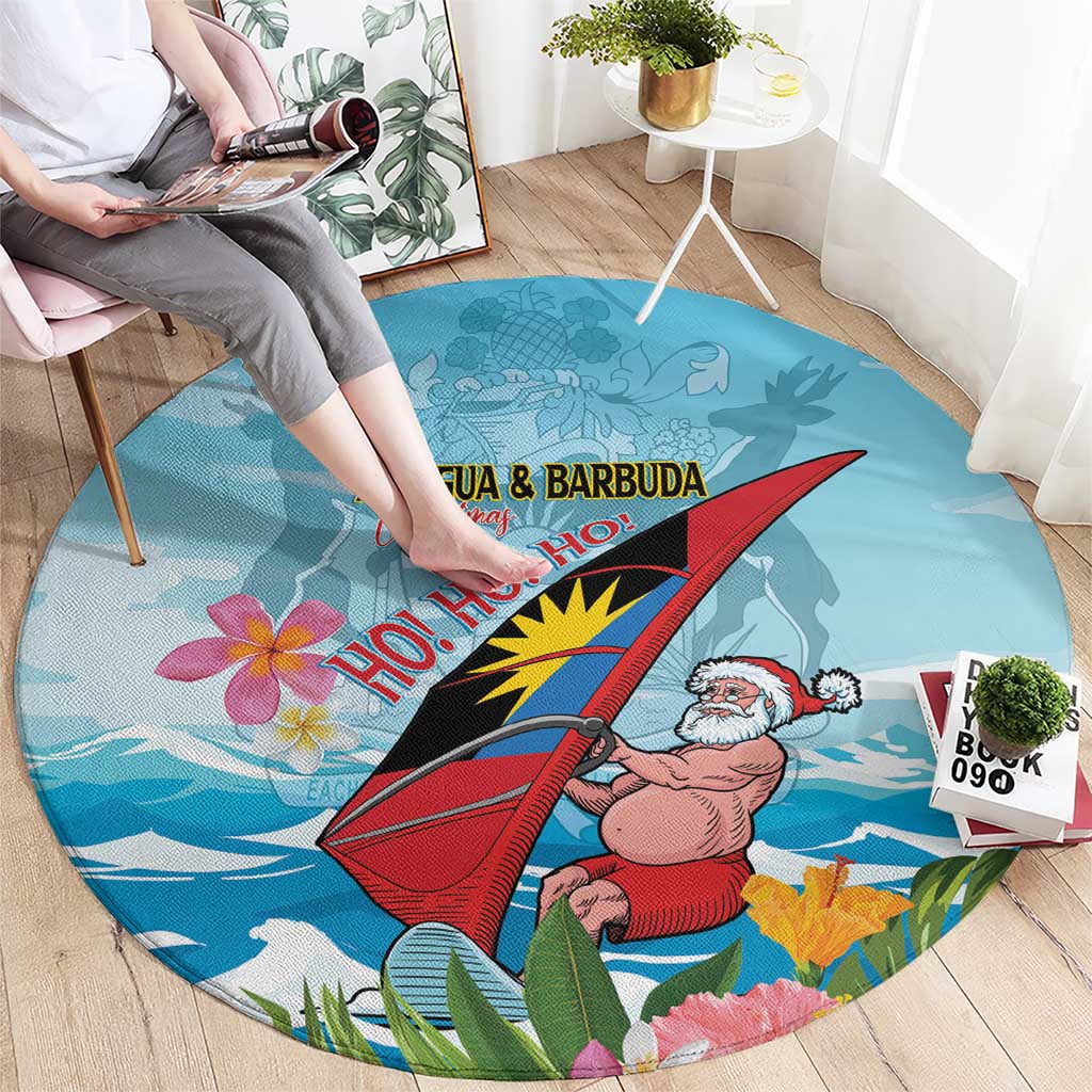 Personalized Antigua and Barbuda Christmas Round Carpet Windsurfing Santa Caribbean Tropical Style - Wonder Print Shop