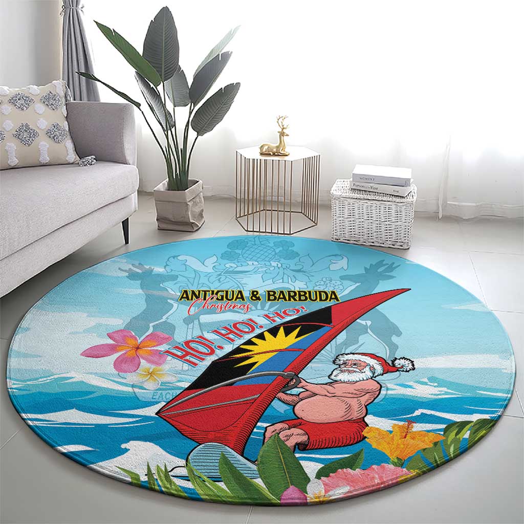 Personalized Antigua and Barbuda Christmas Round Carpet Windsurfing Santa Caribbean Tropical Style - Wonder Print Shop