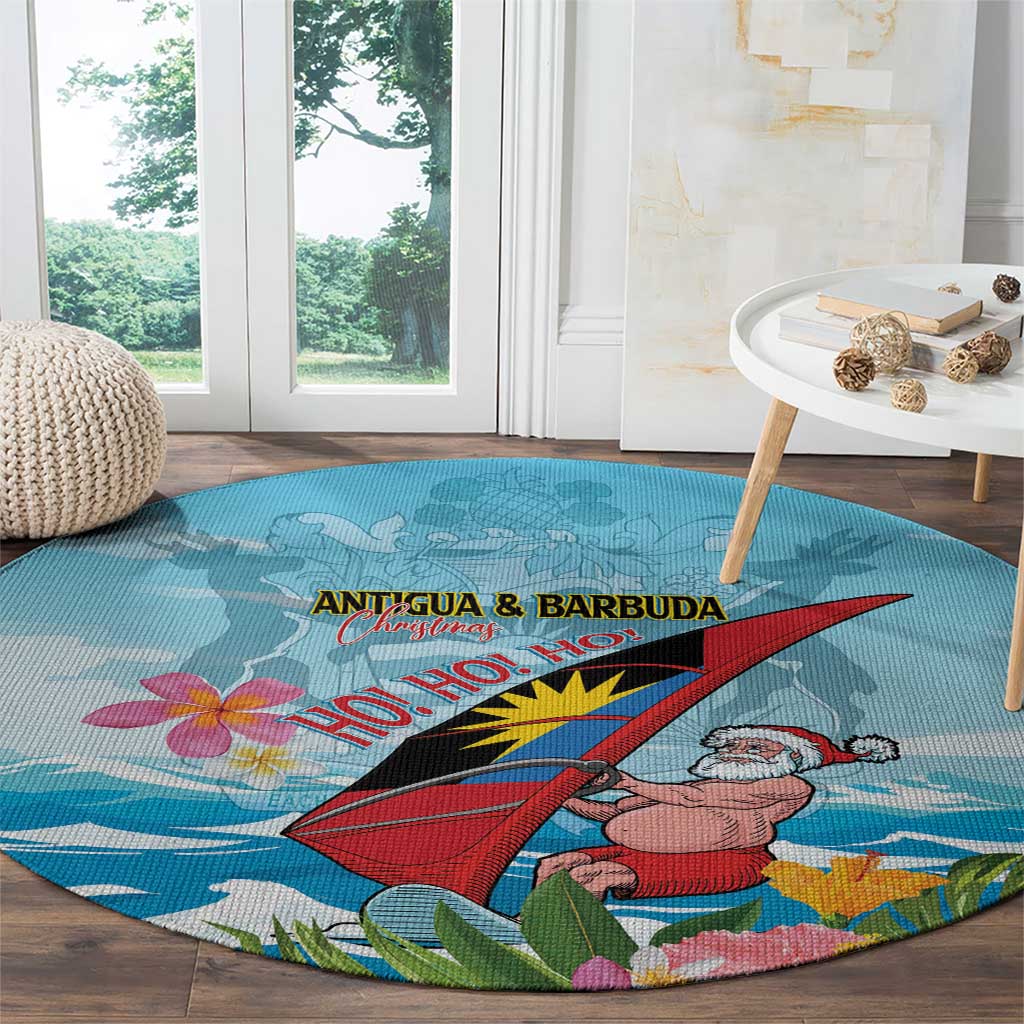 Personalized Antigua and Barbuda Christmas Round Carpet Windsurfing Santa Caribbean Tropical Style - Wonder Print Shop