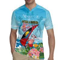 Personalized Antigua and Barbuda Christmas Rugby Jersey Windsurfing Santa Caribbean Tropical Style - Wonder Print Shop