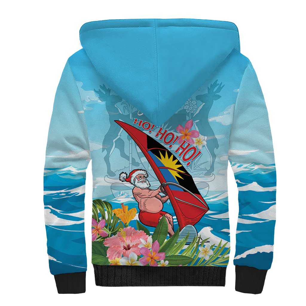 Personalized Antigua and Barbuda Christmas Sherpa Hoodie Windsurfing Santa Caribbean Tropical Style - Wonder Print Shop