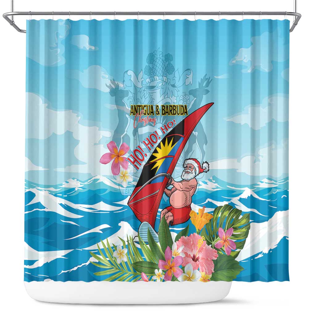 Personalized Antigua and Barbuda Christmas Shower Curtain Windsurfing Santa Caribbean Tropical Style - Wonder Print Shop