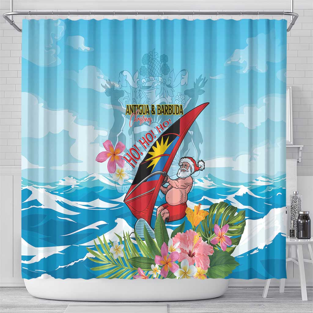 Personalized Antigua and Barbuda Christmas Shower Curtain Windsurfing Santa Caribbean Tropical Style - Wonder Print Shop
