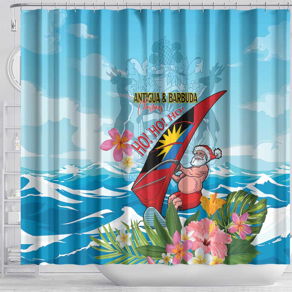 Personalized Antigua and Barbuda Christmas Shower Curtain Windsurfing Santa Caribbean Tropical Style - Wonder Print Shop