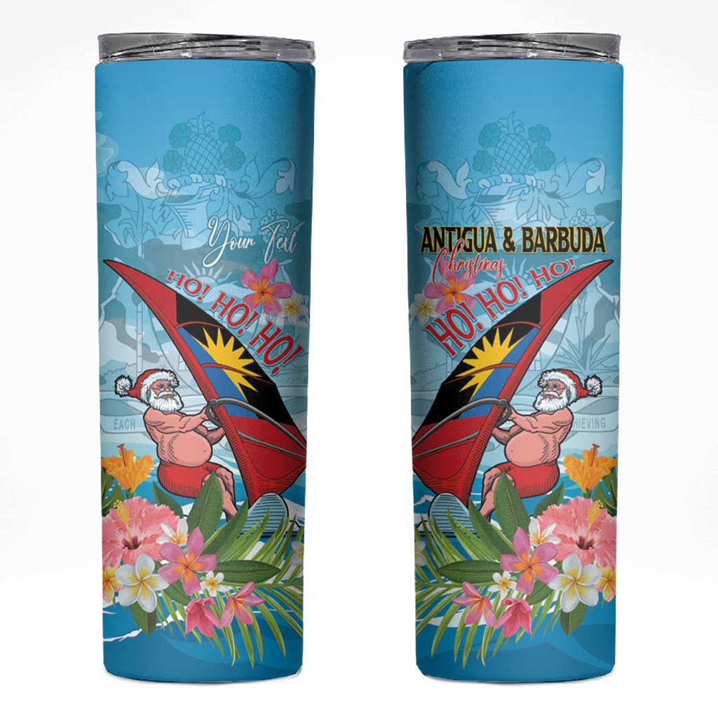 Personalized Antigua and Barbuda Christmas Skinny Tumbler Windsurfing Santa Caribbean Tropical Style - Wonder Print Shop