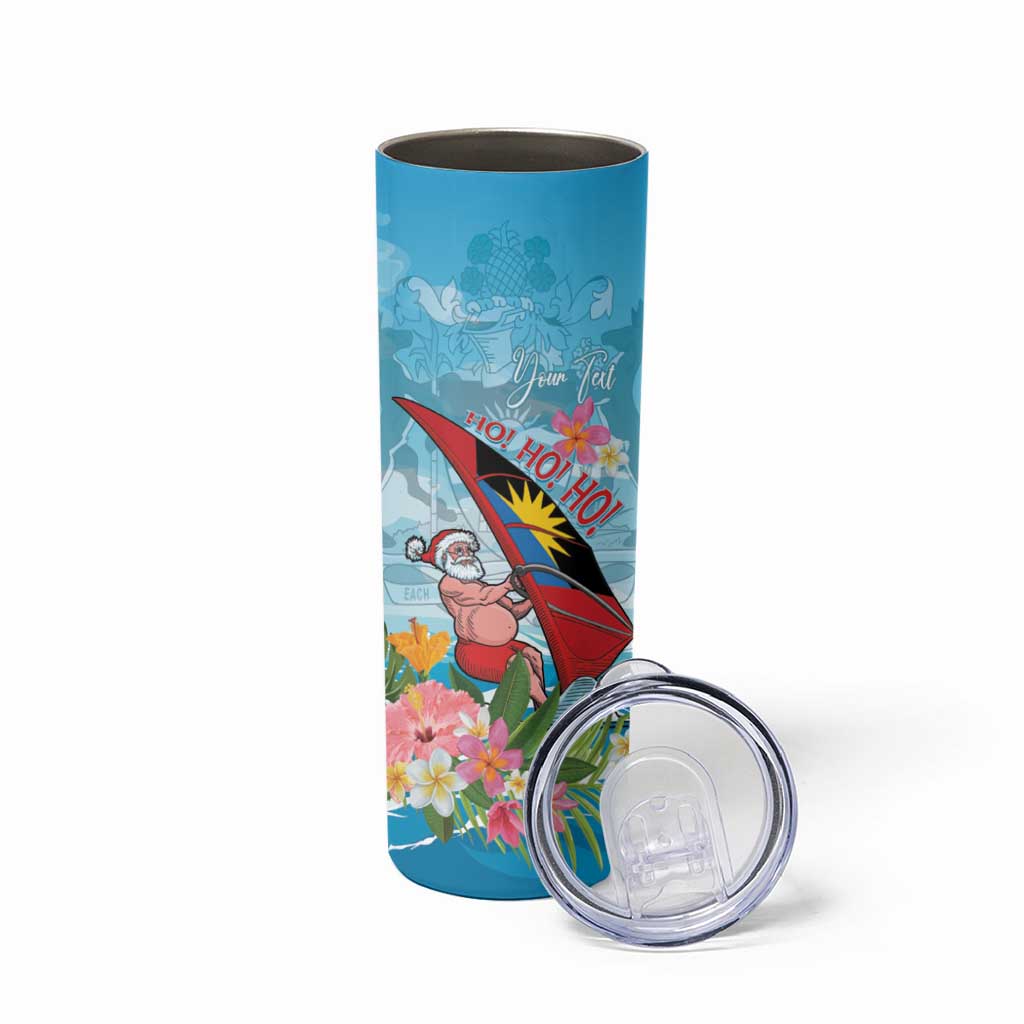 Personalized Antigua and Barbuda Christmas Skinny Tumbler Windsurfing Santa Caribbean Tropical Style - Wonder Print Shop