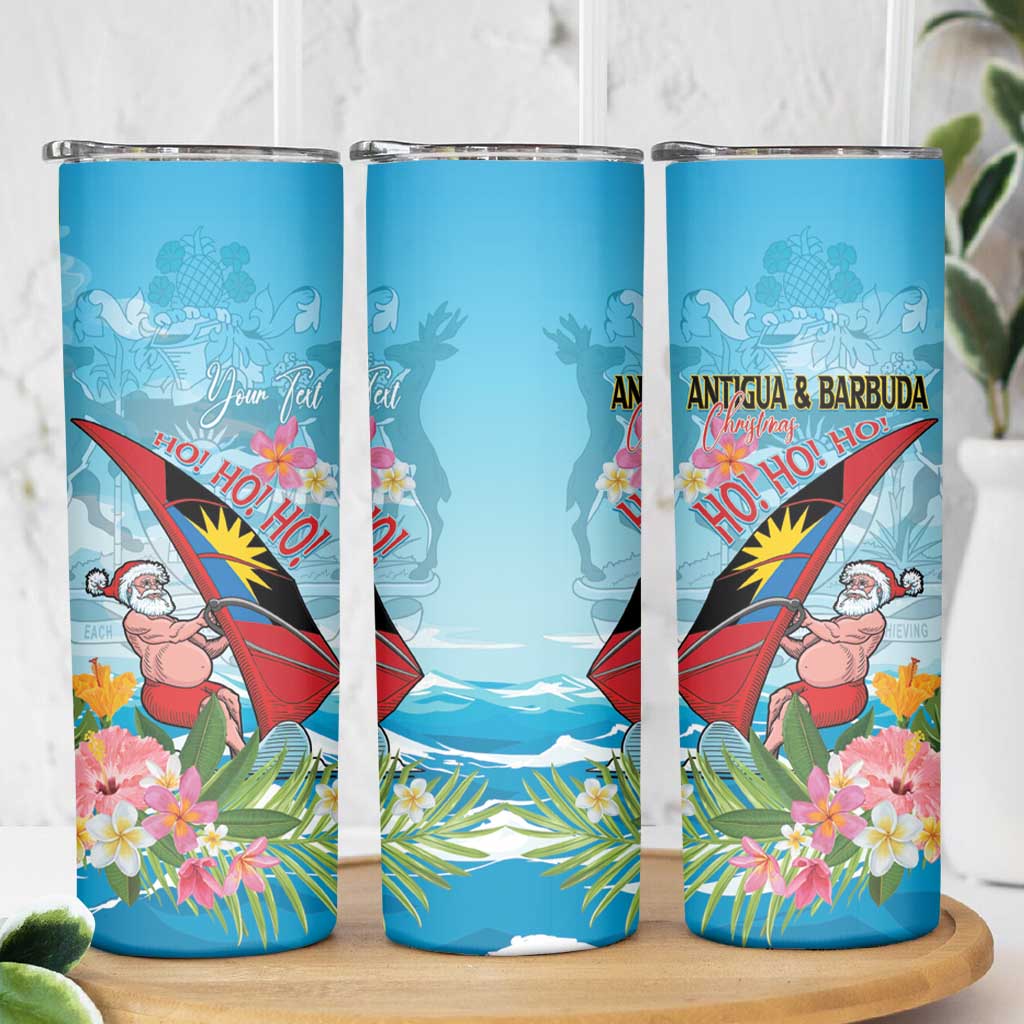 Personalized Antigua and Barbuda Christmas Skinny Tumbler Windsurfing Santa Caribbean Tropical Style - Wonder Print Shop