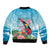 Personalized Antigua and Barbuda Christmas Sleeve Zip Bomber Jacket Windsurfing Santa Caribbean Tropical Style - Wonder Print Shop