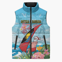 Personalized Antigua and Barbuda Christmas Sleeveless Puffer Jacket Windsurfing Santa Caribbean Tropical Style - Wonder Print Shop
