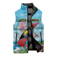 Personalized Antigua and Barbuda Christmas Sleeveless Puffer Jacket Windsurfing Santa Caribbean Tropical Style - Wonder Print Shop