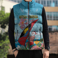 Personalized Antigua and Barbuda Christmas Sleeveless Puffer Jacket Windsurfing Santa Caribbean Tropical Style - Wonder Print Shop