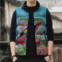 Personalized Antigua and Barbuda Christmas Sleeveless Puffer Jacket Windsurfing Santa Caribbean Tropical Style - Wonder Print Shop