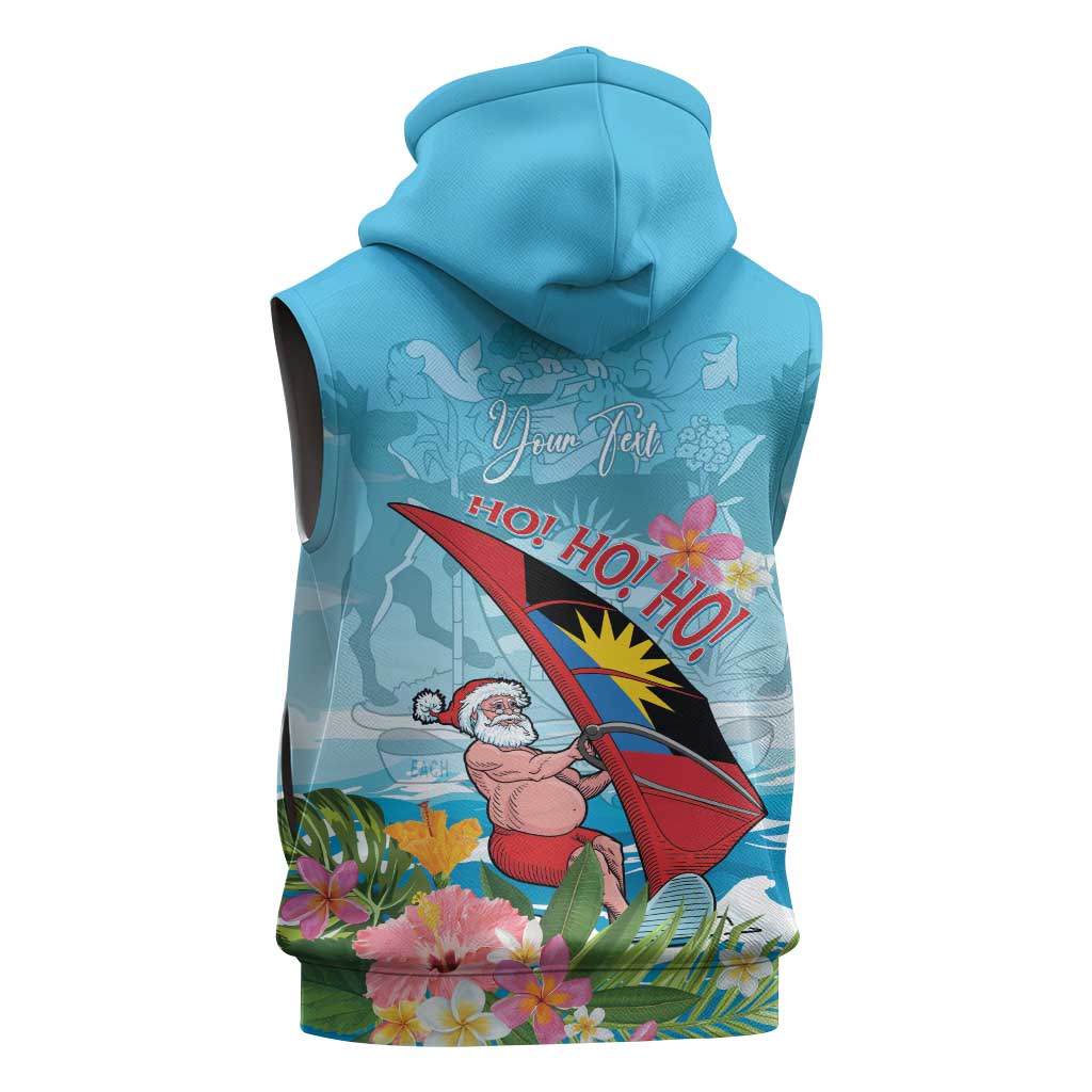 Personalized Antigua and Barbuda Christmas Sleeveless Zip Hoodie Windsurfing Santa Caribbean Tropical Style - Wonder Print Shop