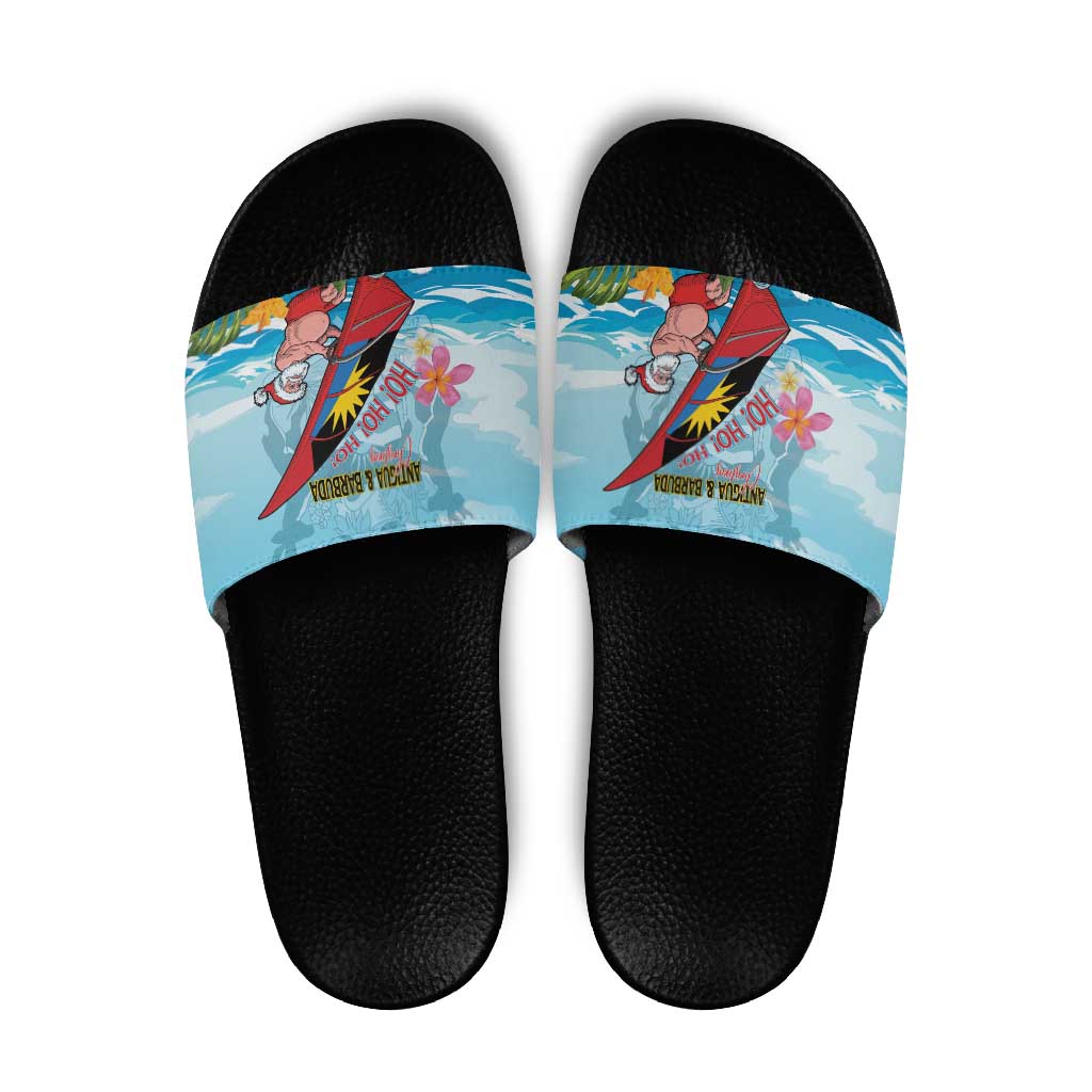 Personalized Antigua and Barbuda Christmas Slide Sandals Windsurfing Santa Caribbean Tropical Style - Wonder Print Shop