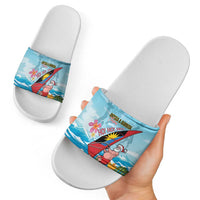 Personalized Antigua and Barbuda Christmas Slide Sandals Windsurfing Santa Caribbean Tropical Style - Wonder Print Shop