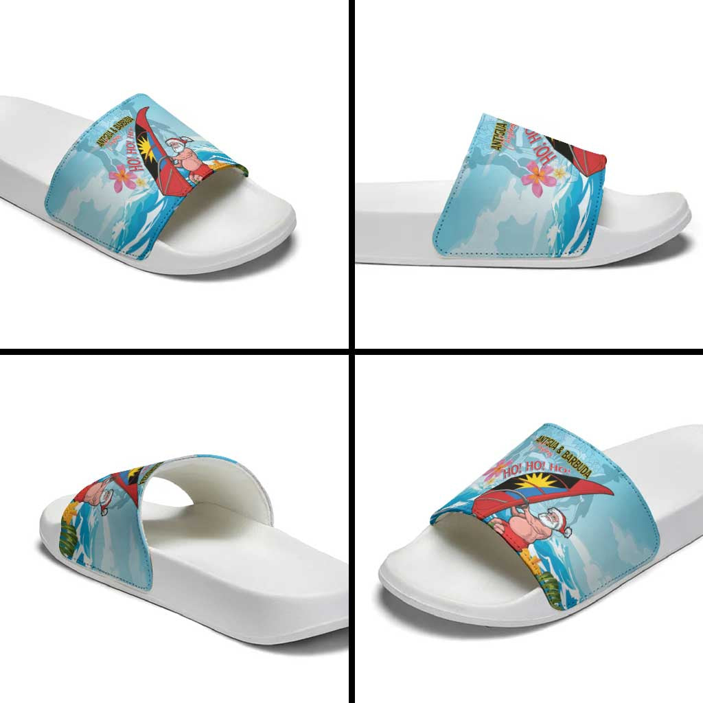 Personalized Antigua and Barbuda Christmas Slide Sandals Windsurfing Santa Caribbean Tropical Style - Wonder Print Shop