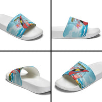Personalized Antigua and Barbuda Christmas Slide Sandals Windsurfing Santa Caribbean Tropical Style - Wonder Print Shop