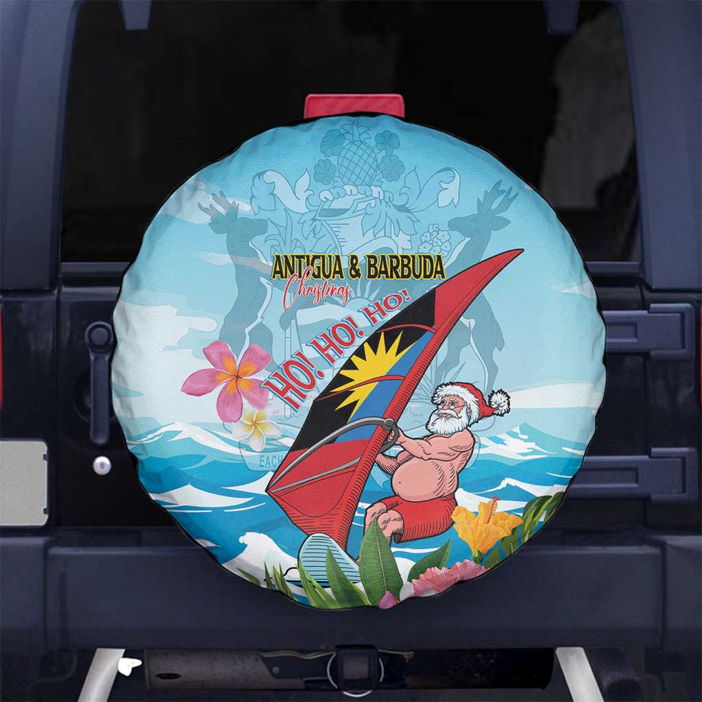Personalized Antigua and Barbuda Christmas Spare Tire Cover Windsurfing Santa Caribbean Tropical Style - Wonder Print Shop