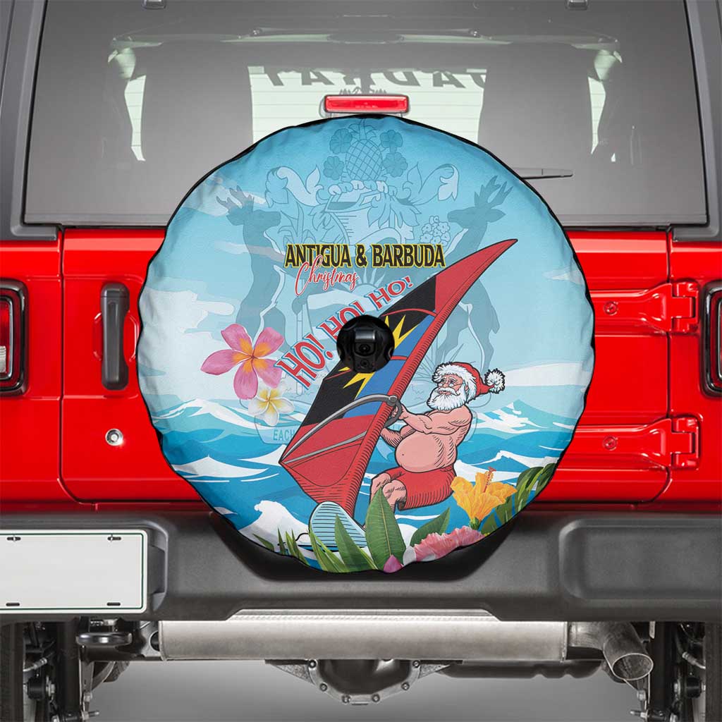 Personalized Antigua and Barbuda Christmas Spare Tire Cover Windsurfing Santa Caribbean Tropical Style - Wonder Print Shop