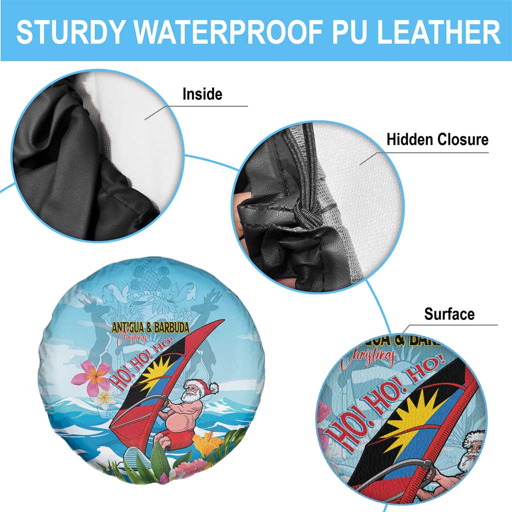 Personalized Antigua and Barbuda Christmas Spare Tire Cover Windsurfing Santa Caribbean Tropical Style - Wonder Print Shop