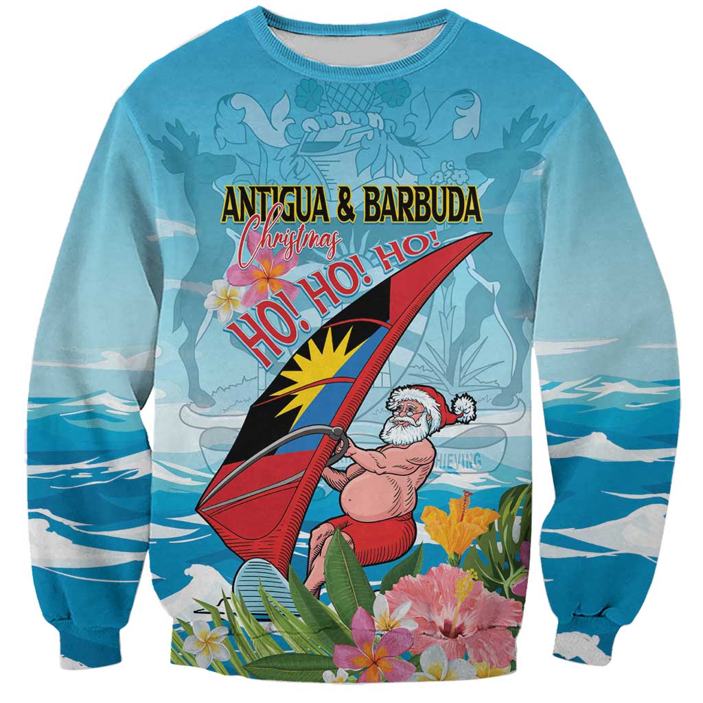 Personalized Antigua and Barbuda Christmas Sweatshirt Windsurfing Santa Caribbean Tropical Style - Wonder Print Shop